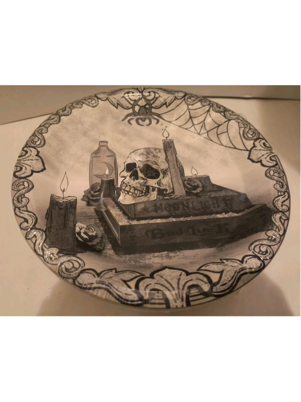 Paper Plates Skull Crow Candles Potions Halloween Theme Gothic 4 Packs 64 Total